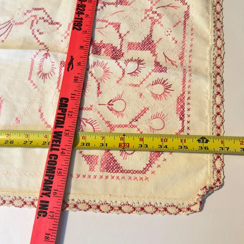Vintage Handmade Peacock Table Runner Cross Stitch Embroidery Cottagecore Farm